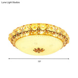 Simple Led Flush Light With Clear K9 Crystal Dome - 15’/19’/23’ Wide White Ceiling Lamp
