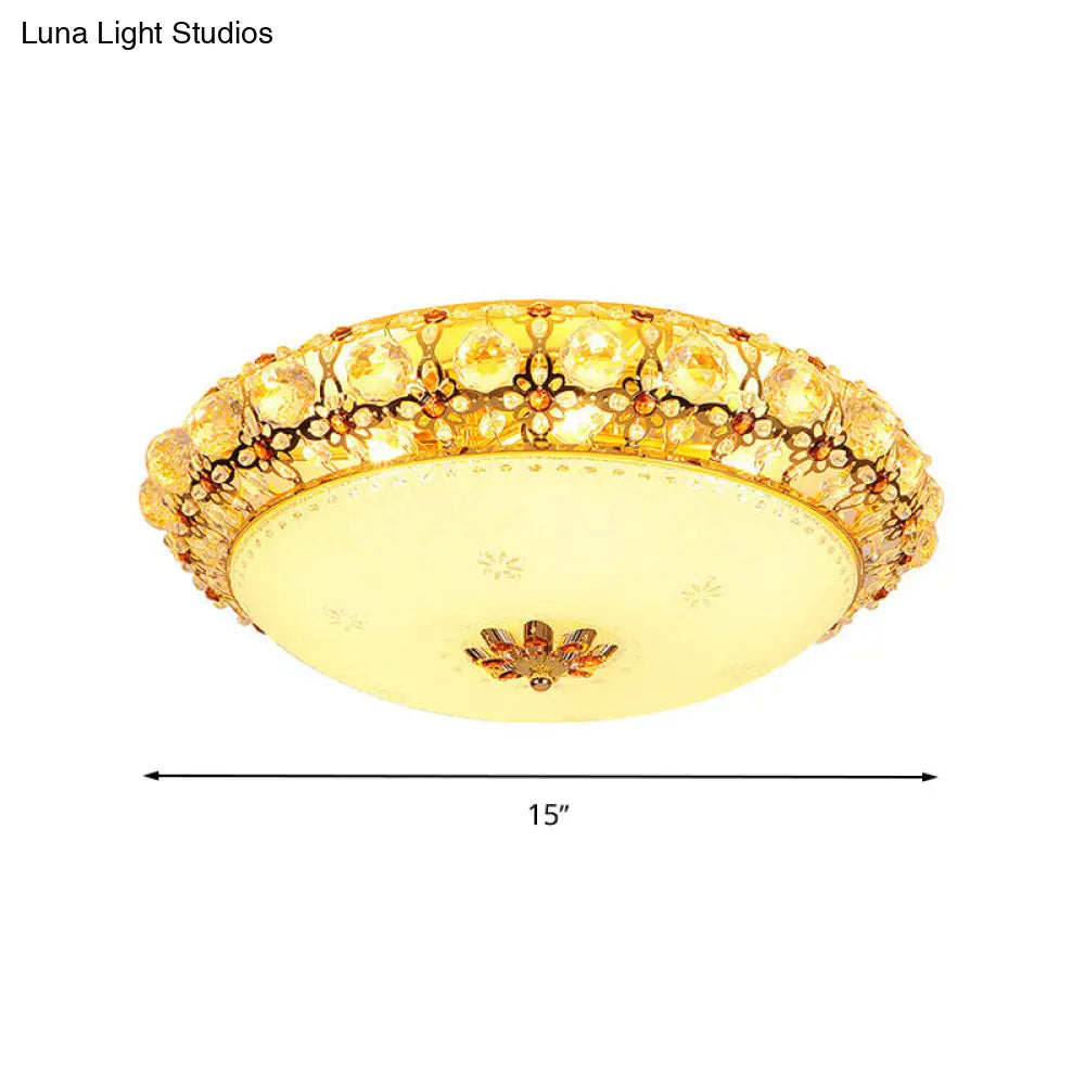 Simple Led Flush Light With Clear K9 Crystal Dome - 15’/19’/23’ Wide White Ceiling Lamp
