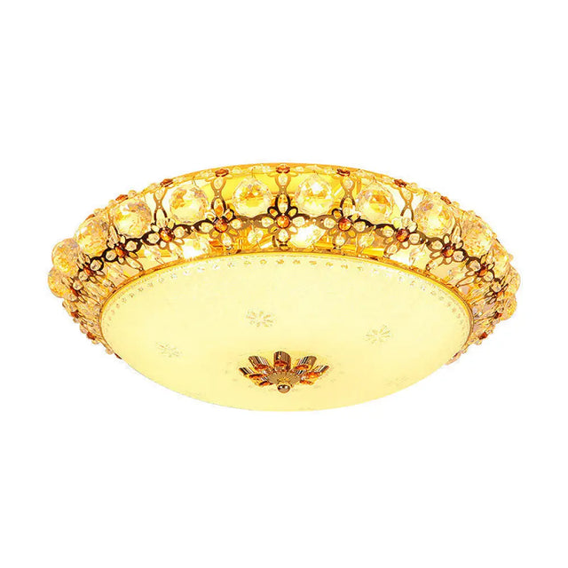Simple Led Flush Light With Clear K9 Crystal Dome - 15/19/23 Wide White Ceiling Lamp (Warm/White/3