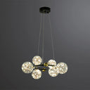 Simple Led Metal Chandelier With Starry Pendant - Clear Glass Shade 6 / Black