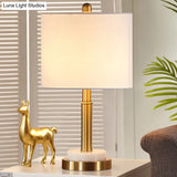 Simple Metal Cylindrical Nightstand Light With 1-Light White Fabric Lampshade For Living Room