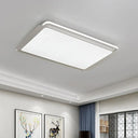 Simple Metal Integrated Led Flush Mount Ceiling Light Fixture - White Rectangular Design For Living