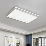 Simple Metal Integrated Led Flush Mount Ceiling Light Fixture - White Rectangular Design For Living