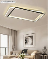 Simple Metal Led Flush Ceiling Light Fixture Black-White Rectangular Design