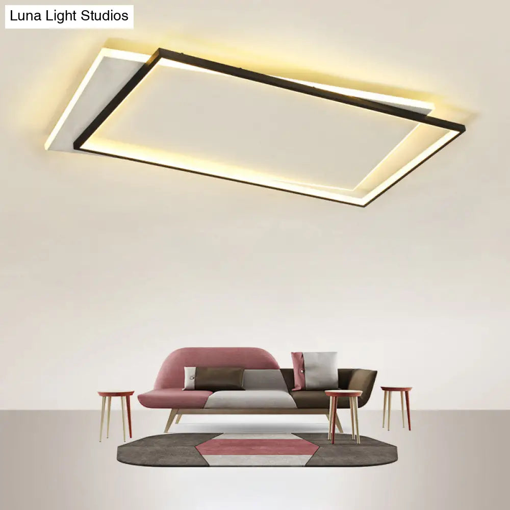 Simple Metal Led Flush Ceiling Light Fixture Black-White Rectangular Design
