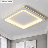 Simple Metal Led White Ceiling Light Fixture In Square Flush Design 10’/14.5’/19’ Wide With