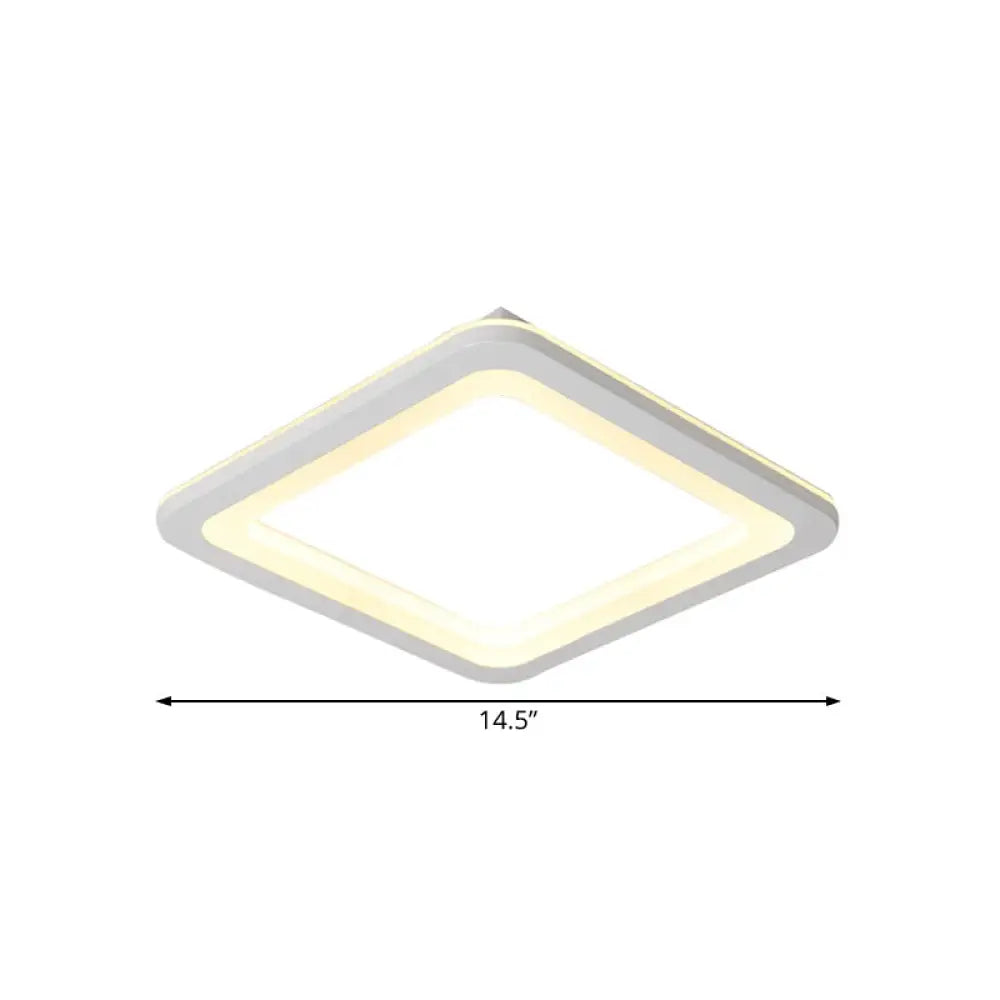 Simple Metal Led White Ceiling Light Fixture In Square Flush Design 10/14.5/19 Wide With White/Warm