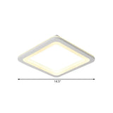 Simple Metal Led White Ceiling Light Fixture In Square Flush Design 10/14.5/19 Wide With White/Warm