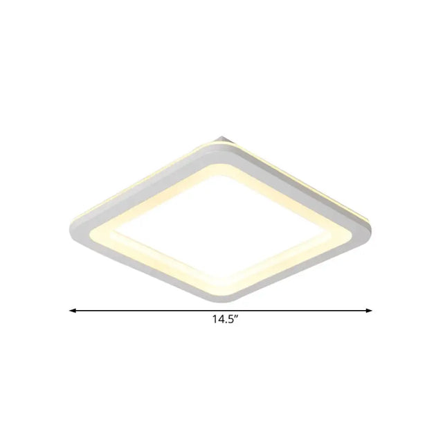 Simple Metal Led White Ceiling Light Fixture In Square Flush Design 10/14.5/19 Wide With White/Warm