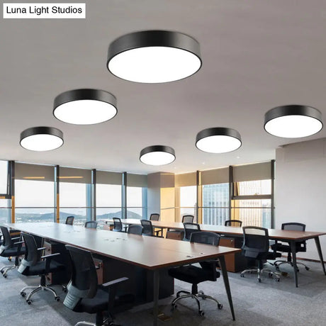 Simple Metal Round Flush Mount Ceiling Light With Led Ideal For Offices – Acrylic Diffuser Included