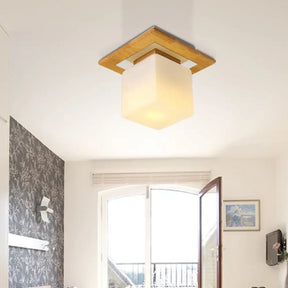 Simple Opal Glass Square/Cylinder Flush Mount Light Ceiling Fixture In White / Square