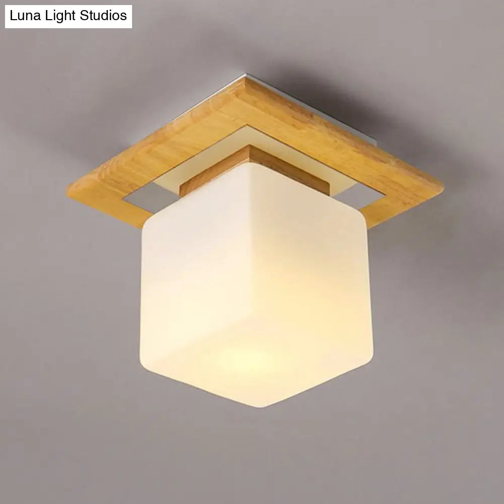 Simple Opal Glass Square/Cylinder Flush Mount Light Ceiling Fixture In White