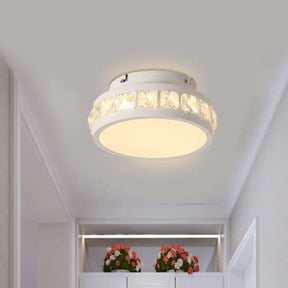 Simple Round Corridor Ceiling Lamp With Beveled Crystal Led Flush Mount Light White