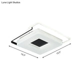 Simple Round/Square Flush Ceiling Light: 16’/19.5’ Wide Acrylic Shaded Black And White Fixture