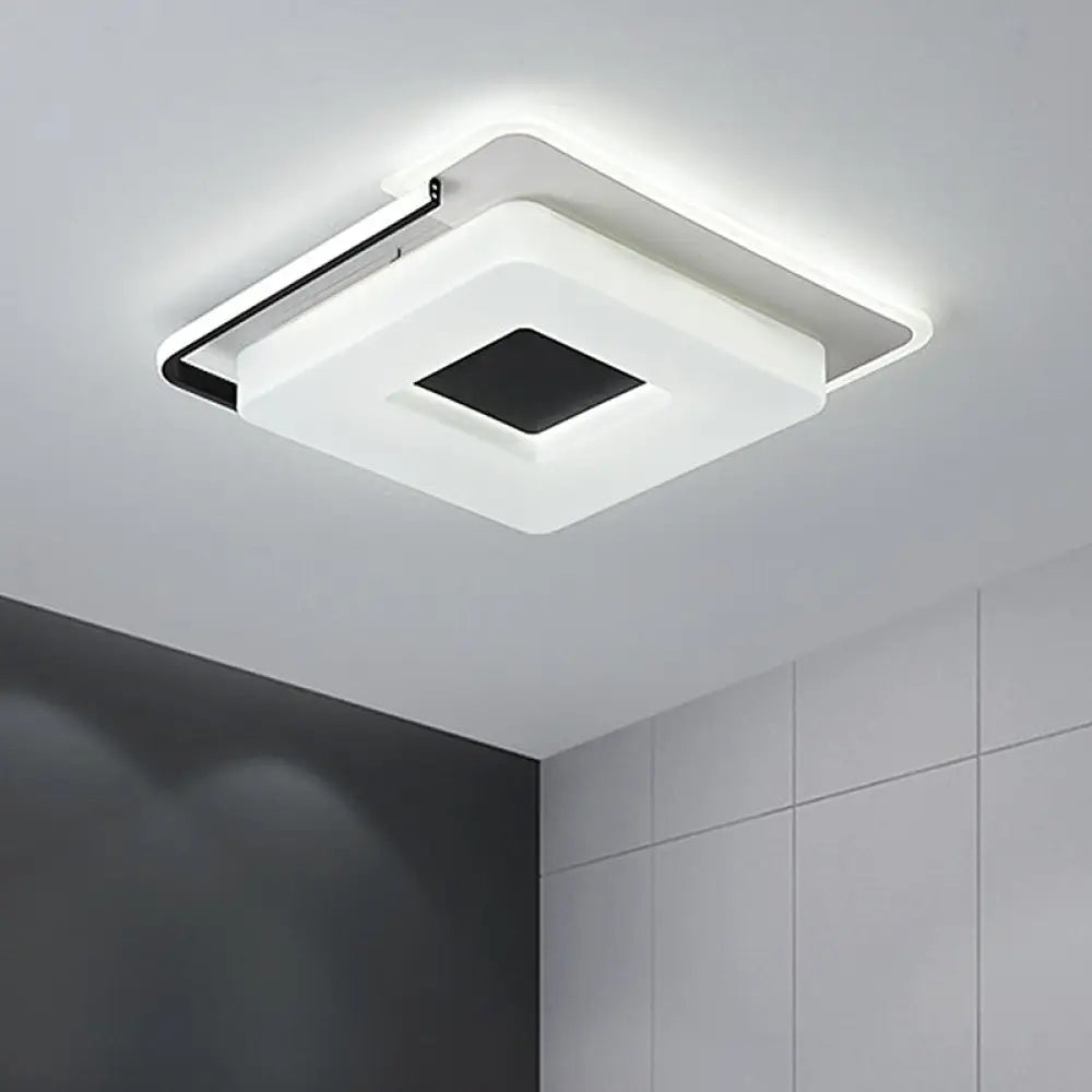 Simple Round/Square Flush Ceiling Light: 16’/19.5’ Wide Acrylic Shaded Black And White Fixture
