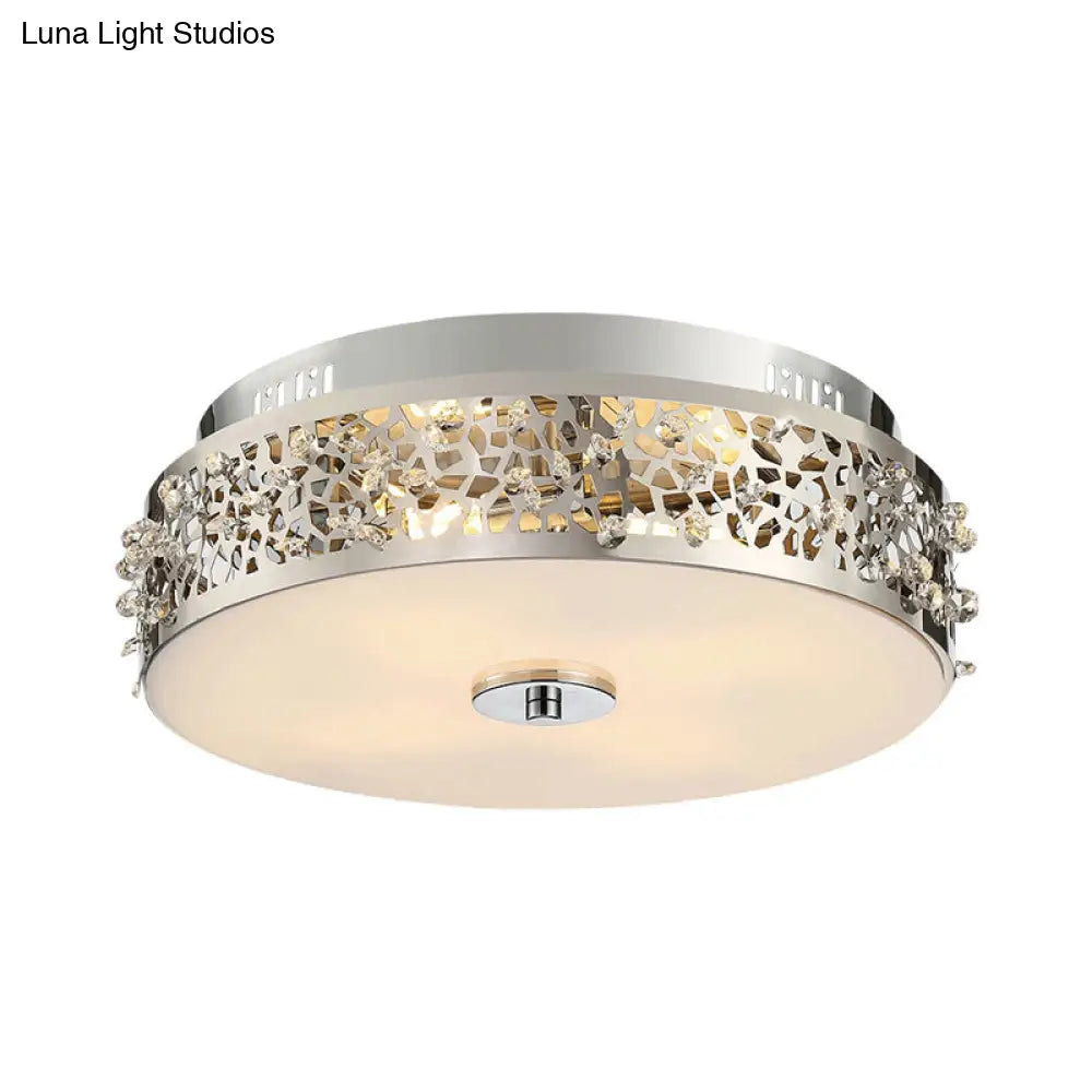 Simple Silver Crystal Flushmount With 4 Lights - Ideal For Bedrooms