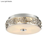 Simple Silver Crystal Flushmount With 4 Lights - Ideal For Bedrooms