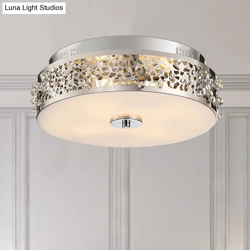 Simple Silver Crystal Flushmount With 4 Lights - Ideal For Bedrooms