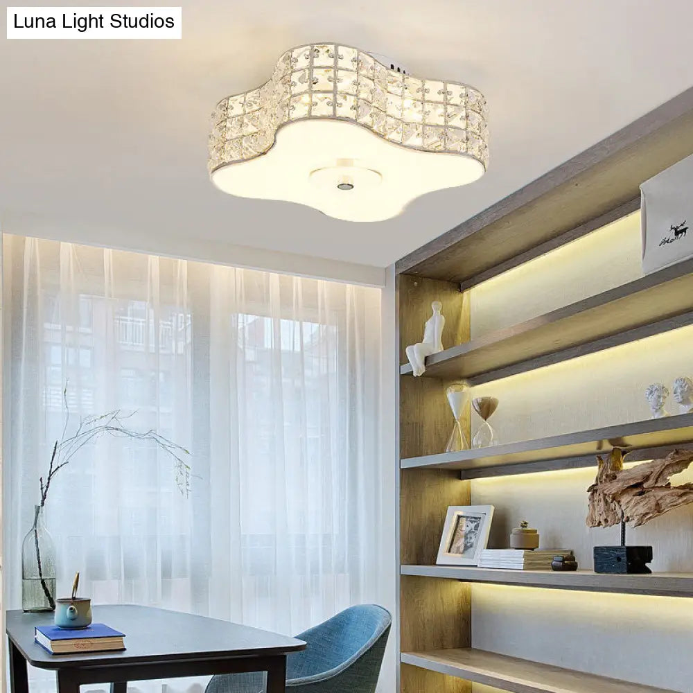 Simple Silver Flush Mount Led Ceiling Light With K9 Crystal For Starfish Bedroom - Available In 3