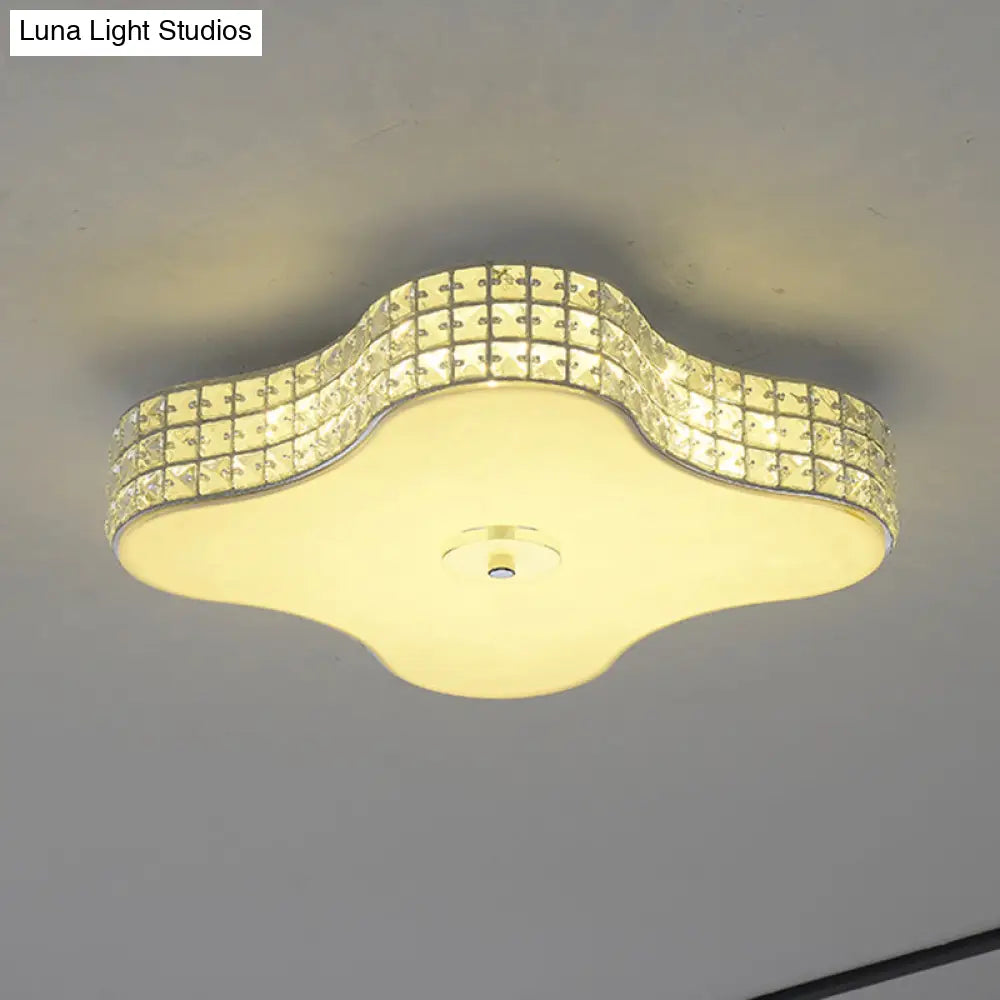 Simple Silver Flush Mount Led Ceiling Light With K9 Crystal For Starfish Bedroom - Available In 3