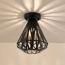 Simple Small Diamond Cage 1-Light Flush Mount Iron Ceiling Light In Black/White Black