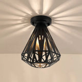 Simple Small Diamond Cage 1-Light Flush Mount Iron Ceiling Light In Black/White Black