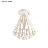 Simple Small Diamond Cage 1-Light Flush Mount Iron Ceiling Light In Black/White