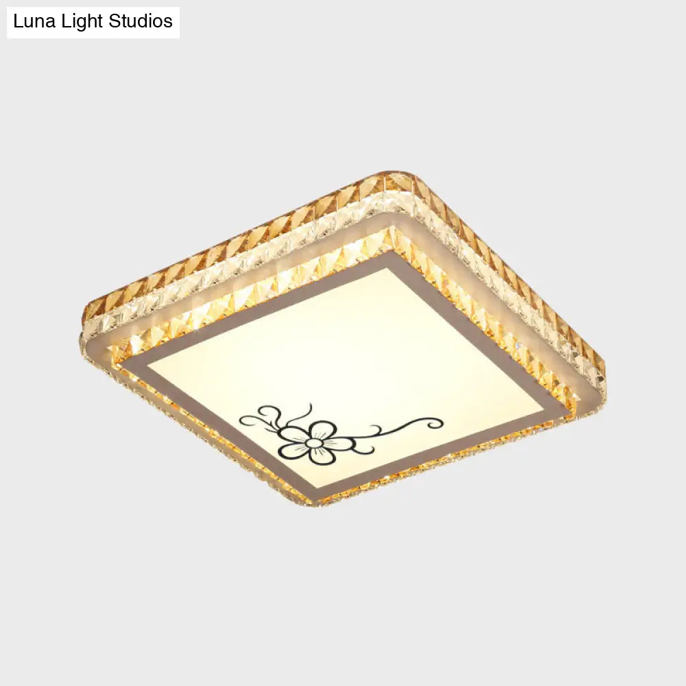 Simple Square Bedroom Led Ceiling Light With Clear Crystal Inserts