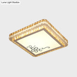Simple Square Bedroom Led Ceiling Light With Clear Crystal Inserts