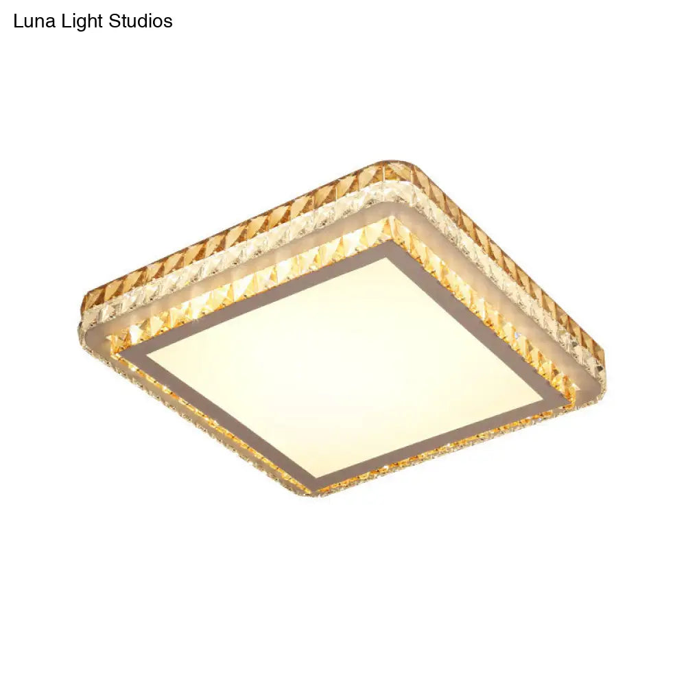 Simple Square Bedroom Led Ceiling Light With Clear Crystal Inserts