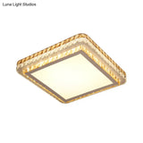Simple Square Bedroom Led Ceiling Light With Clear Crystal Inserts