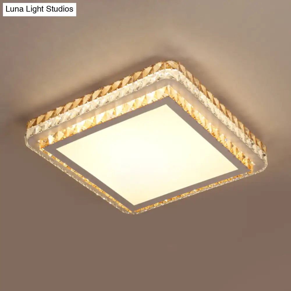Simple Square Bedroom Led Ceiling Light With Clear Crystal Inserts