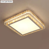 Simple Square Bedroom Led Ceiling Light With Clear Crystal Inserts