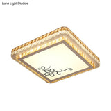 Simple Square Bedroom Led Ceiling Light With Clear Crystal Inserts