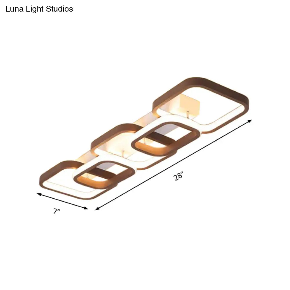 Simple Square Flush Mount Ceiling Lamp - Brown/Warm White 2/3/4 Heads Ideal For Hallways