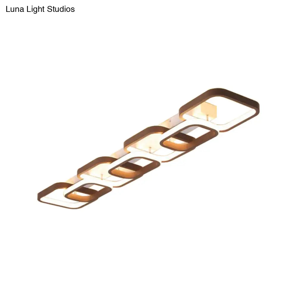 Simple Square Flush Mount Ceiling Lamp - Brown/Warm White 2/3/4 Heads Ideal For Hallways