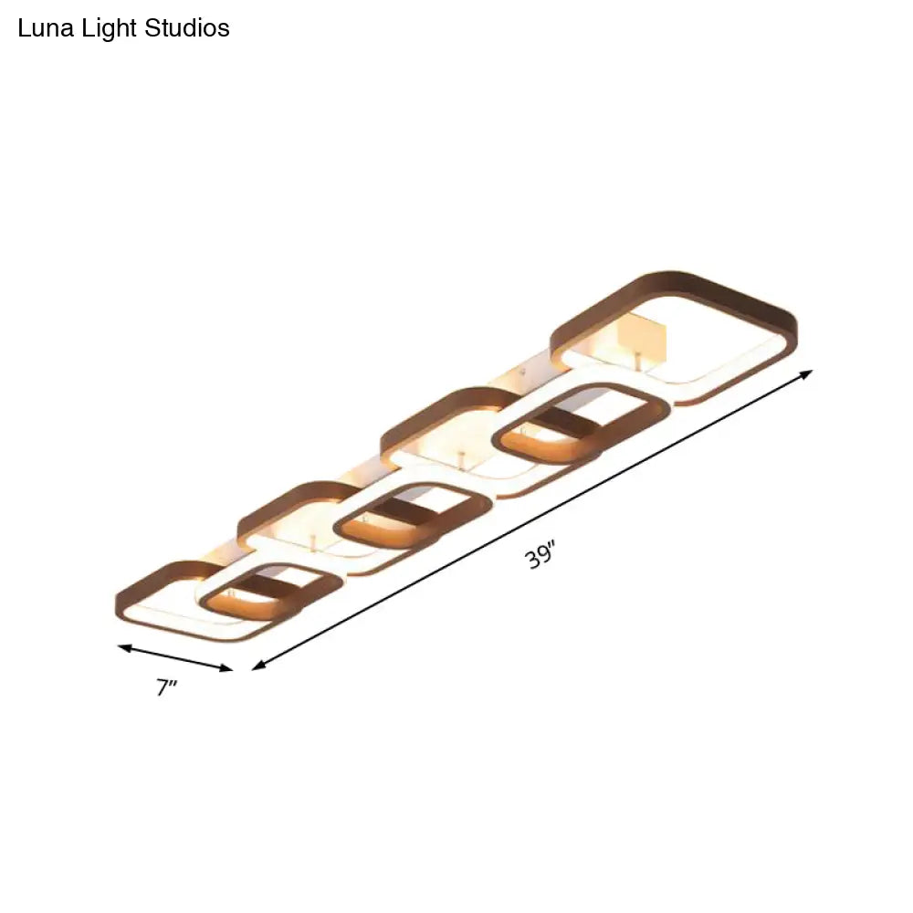 Simple Square Flush Mount Ceiling Lamp - Brown/Warm White 2/3/4 Heads Ideal For Hallways