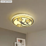 Simple Style 2 - Tier Round Led Flush Ceiling Light With White Faceted Crystal Star Design