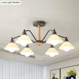 Simple Style 6-Light Metal Chandelier For Living Room With Conical Shade