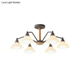 Simple Style 6-Light Metal Chandelier For Living Room With Conical Shade