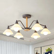 Simple Style 6-Light Metal Chandelier For Living Room With Conical Shade Grey