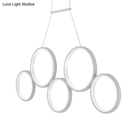 Simple Style Acrylic Multi-Ring Chandelier Lamp With 3/5 Lights - White/Coffee Hanging Light