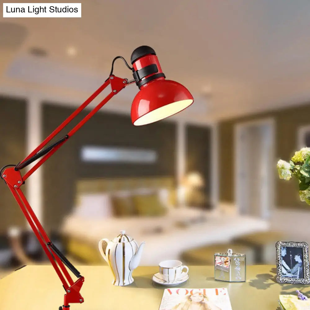Simple Style Adjustable Dome Desk Lamp: Metallic 1-Light Black/Red Book Reading Light For Study Room