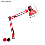 Simple Style Adjustable Dome Desk Lamp: Metallic 1-Light Black/Red Book Reading Light For Study Room