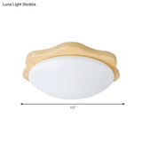 Simple Style Beige Flush Mount Ceiling Light Fixture With Wood Accents – Ideal For Bedroom Bowl