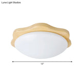 Simple Style Beige Flush Mount Ceiling Light Fixture With Wood Accents – Ideal For Bedroom Bowl