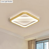 Simple Style Beige Led Ceiling Lamp For Bedroom - Wood Square Flush Light Fixture 13/17/21 Wide