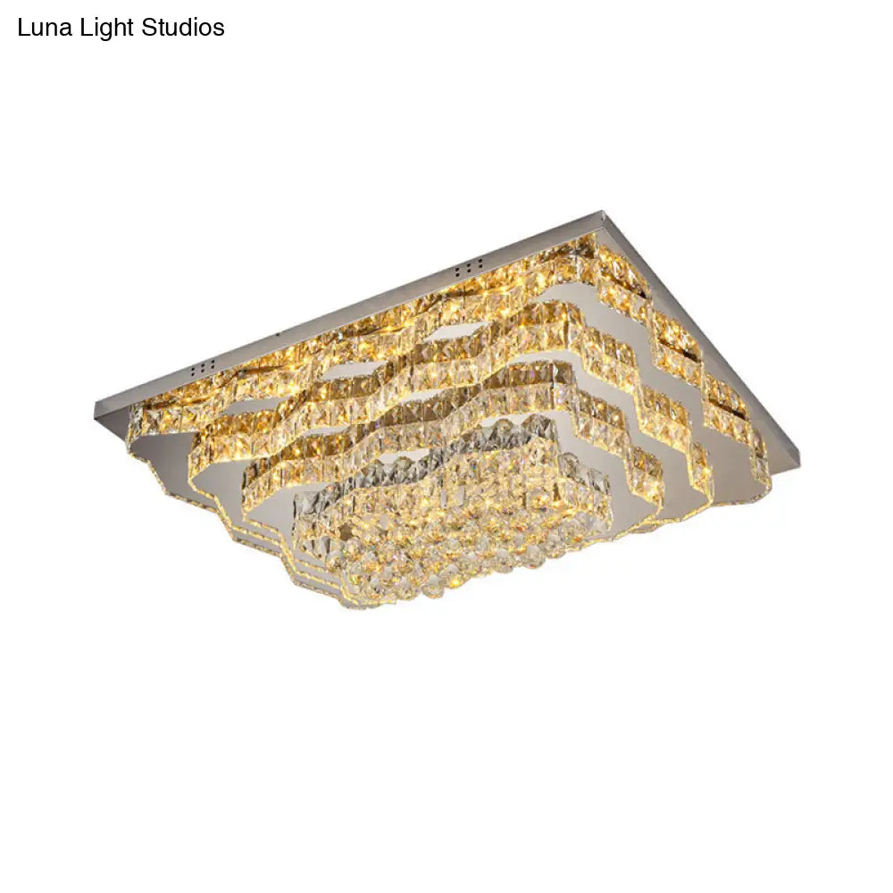 Simple Style Crystal Flush Mount Led Ceiling Light In Chrome - Perfect For Great Room