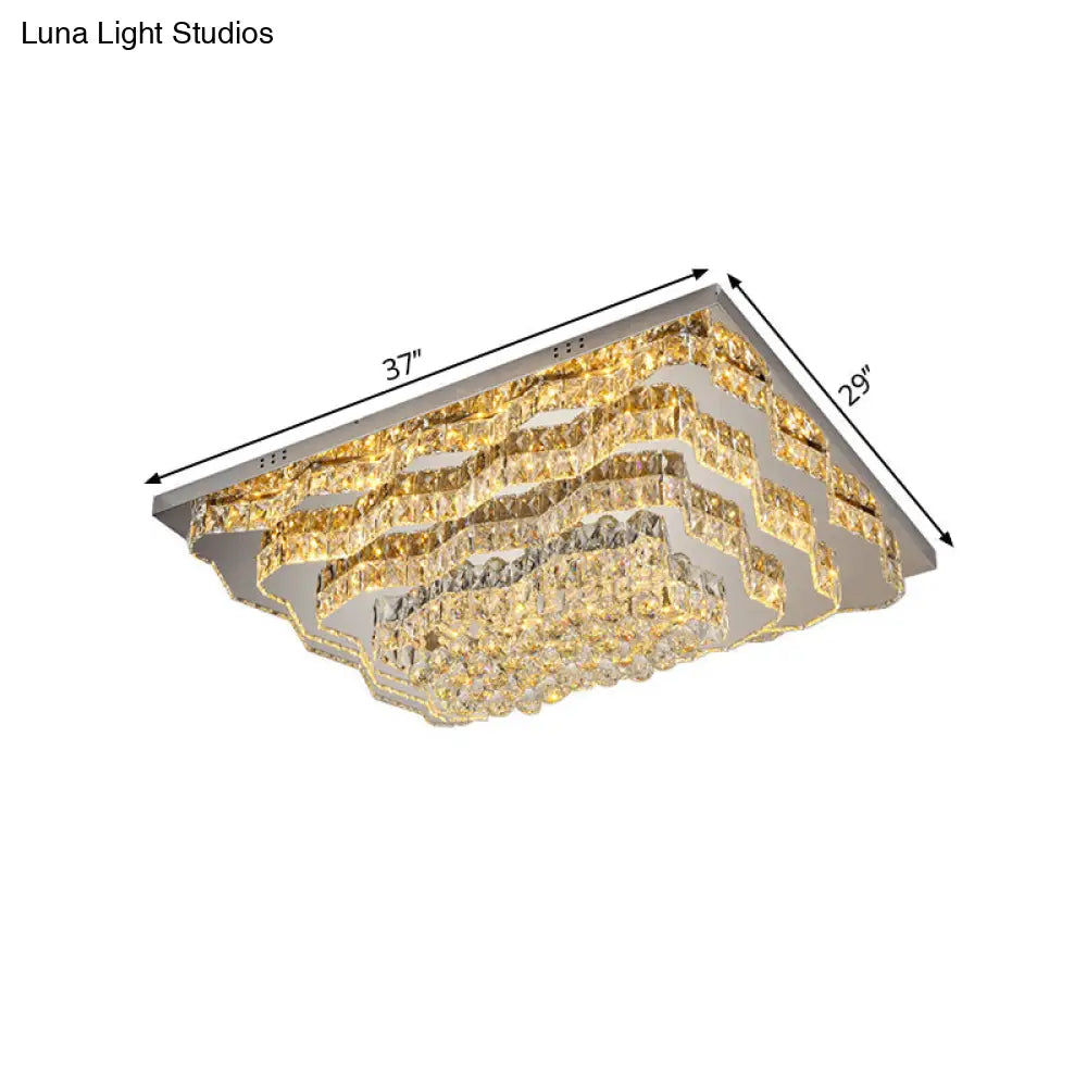 Simple Style Crystal Flush Mount Led Ceiling Light In Chrome - Perfect For Great Room