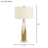 Simple Style Fabric Drum Shade Table Lamp With White Nightstand Light For Living Room - 1 Bulb